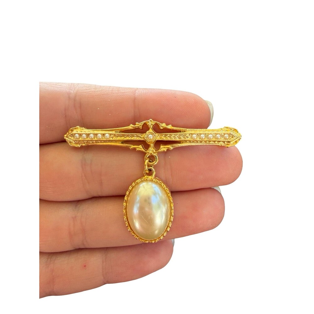 Vintage Jewelry Victorian Dangling Pearl Brooch Pearl Jewelry